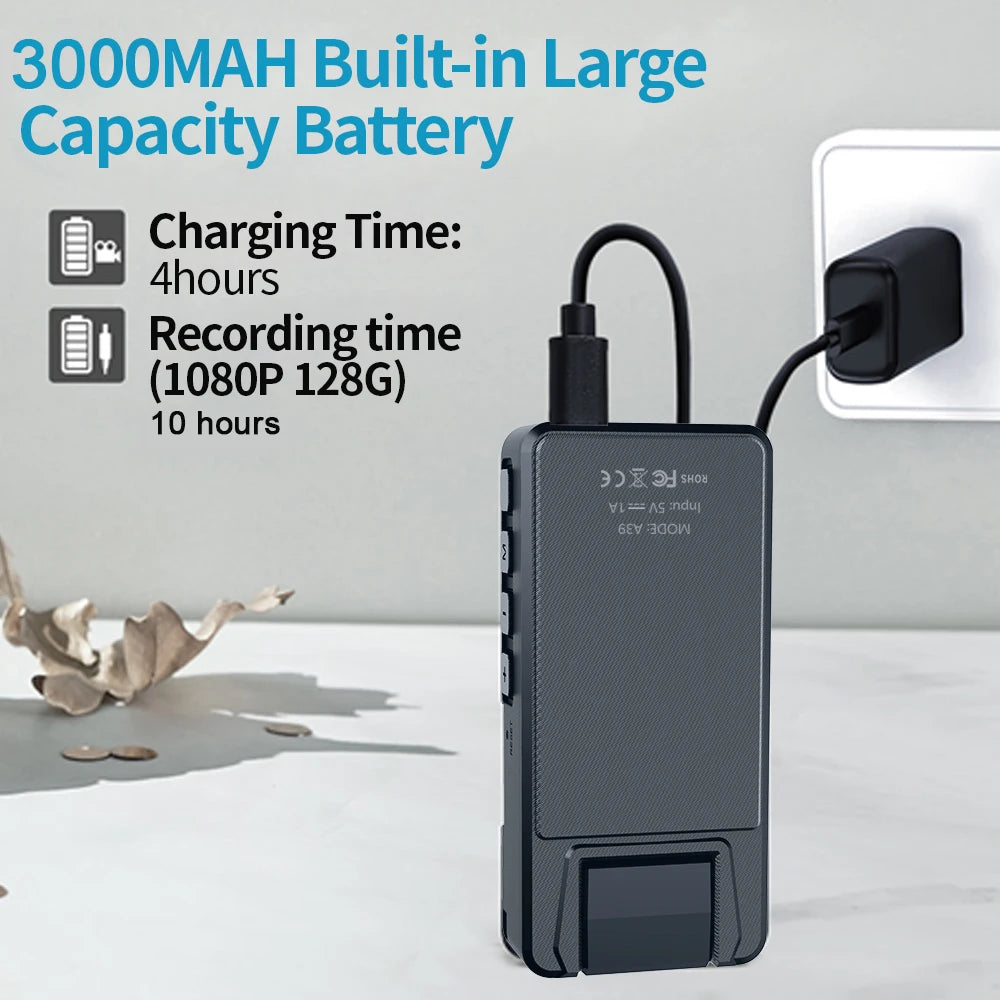 Full 1080P HD Mini Camera 3000mAh Camcorder Body Mount